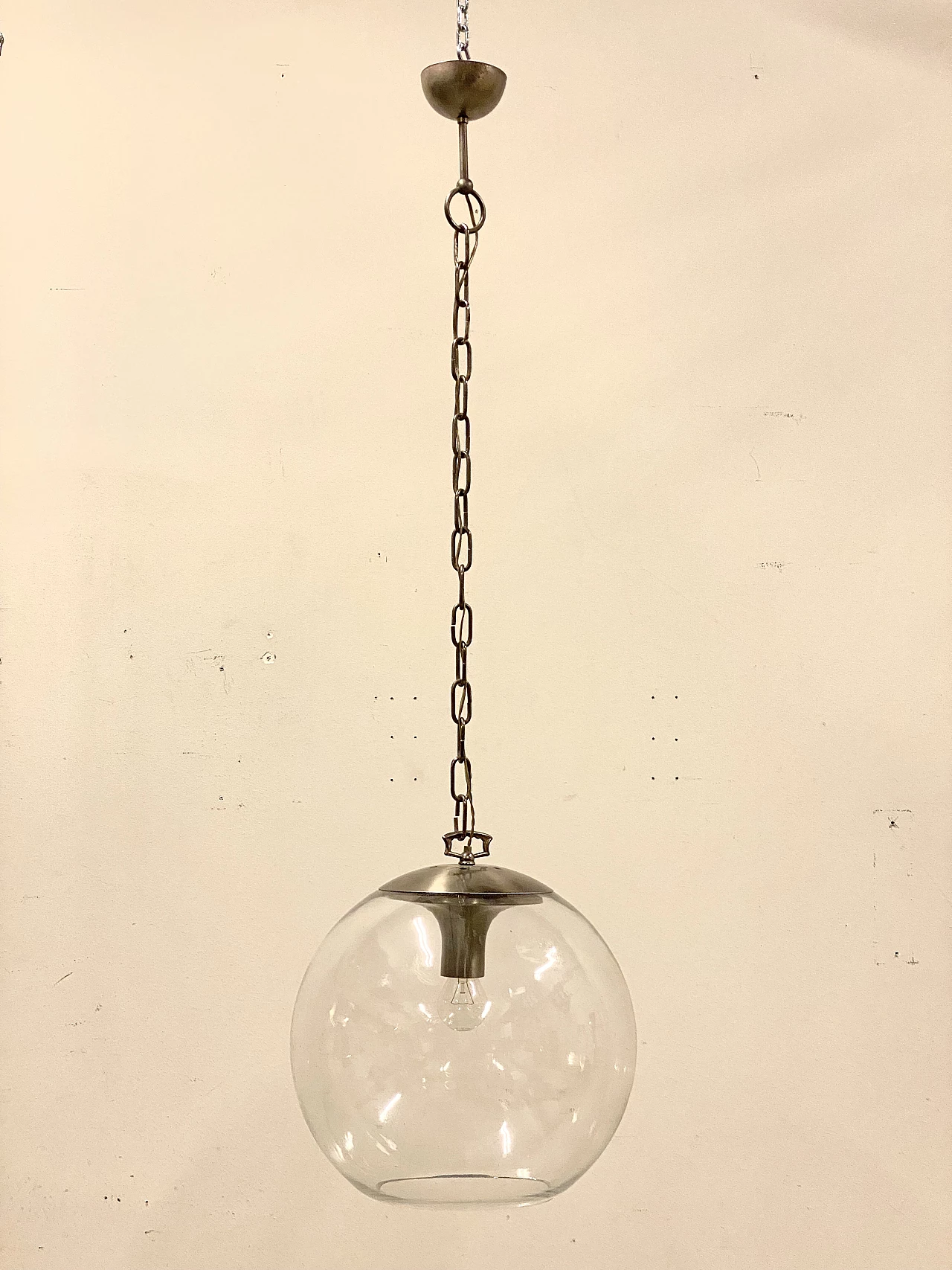 Steel and glass hanging lamp by Luigi Caccia Dominioni, 1960s 1