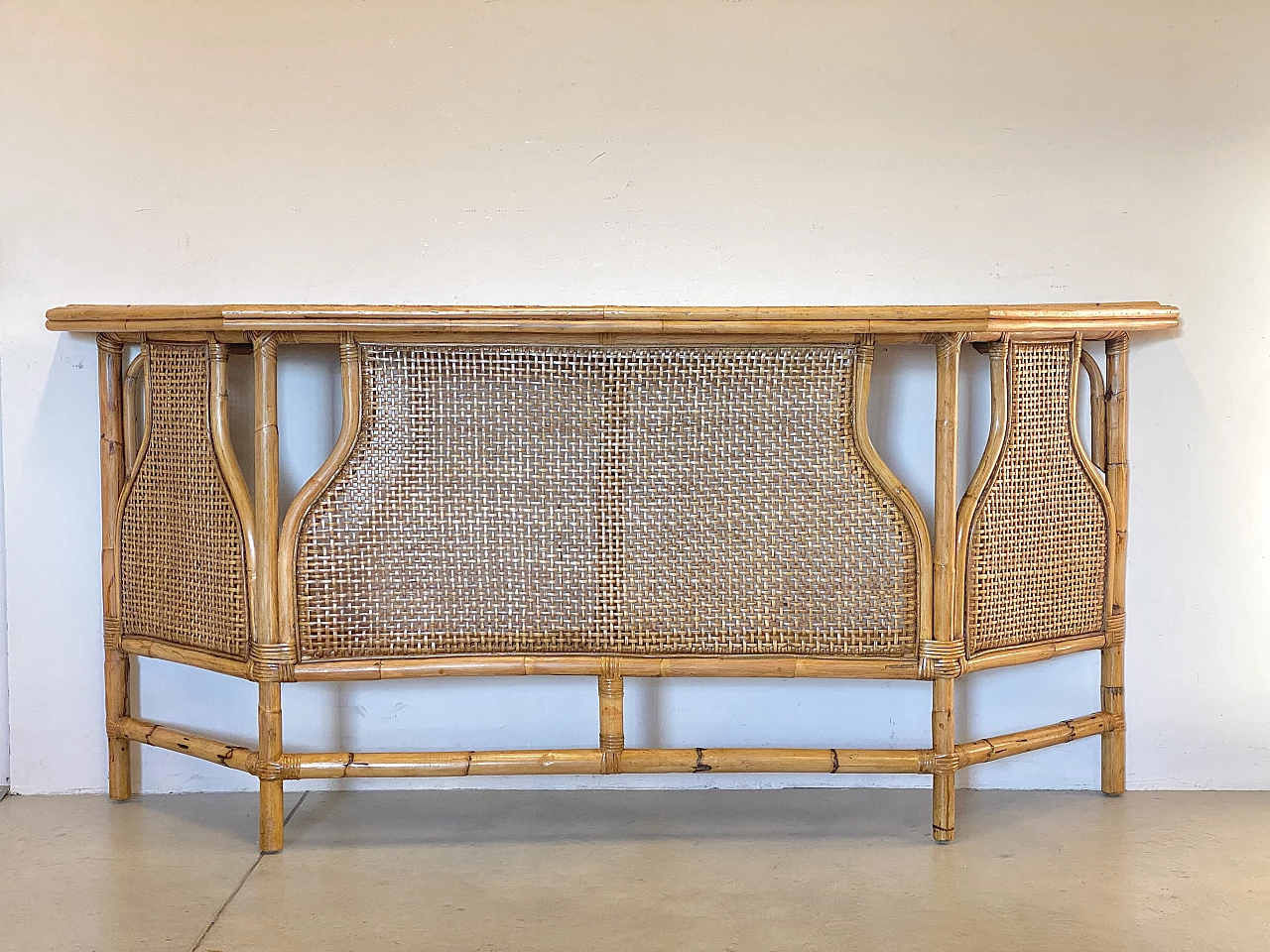 Pair of wicker and bamboo consoles, 1970s 13