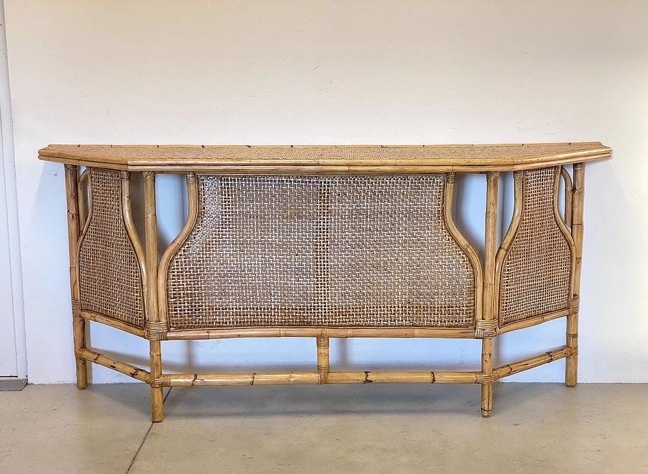 Pair of wicker and bamboo consoles, 1970s 15