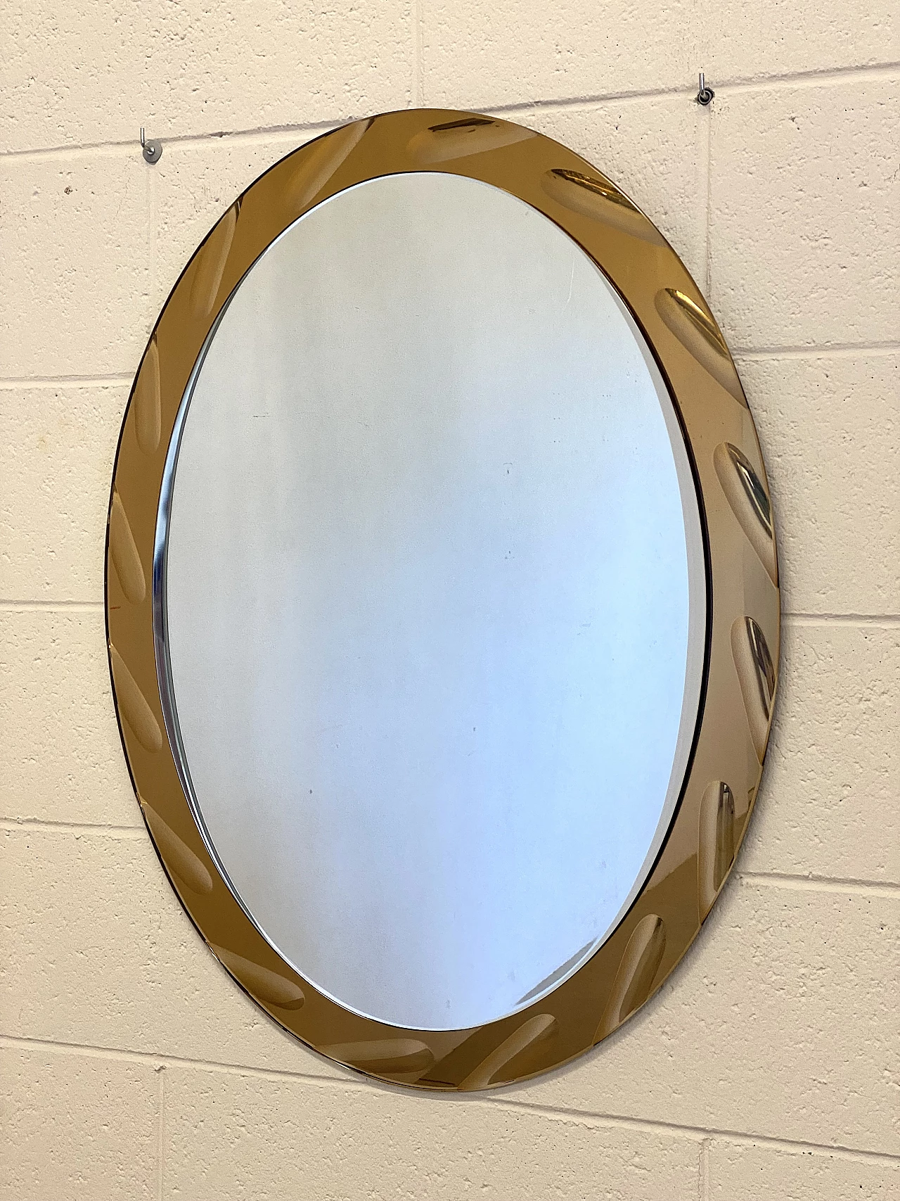 Oval amber glass mirror by Cristal Art, 1970s 1