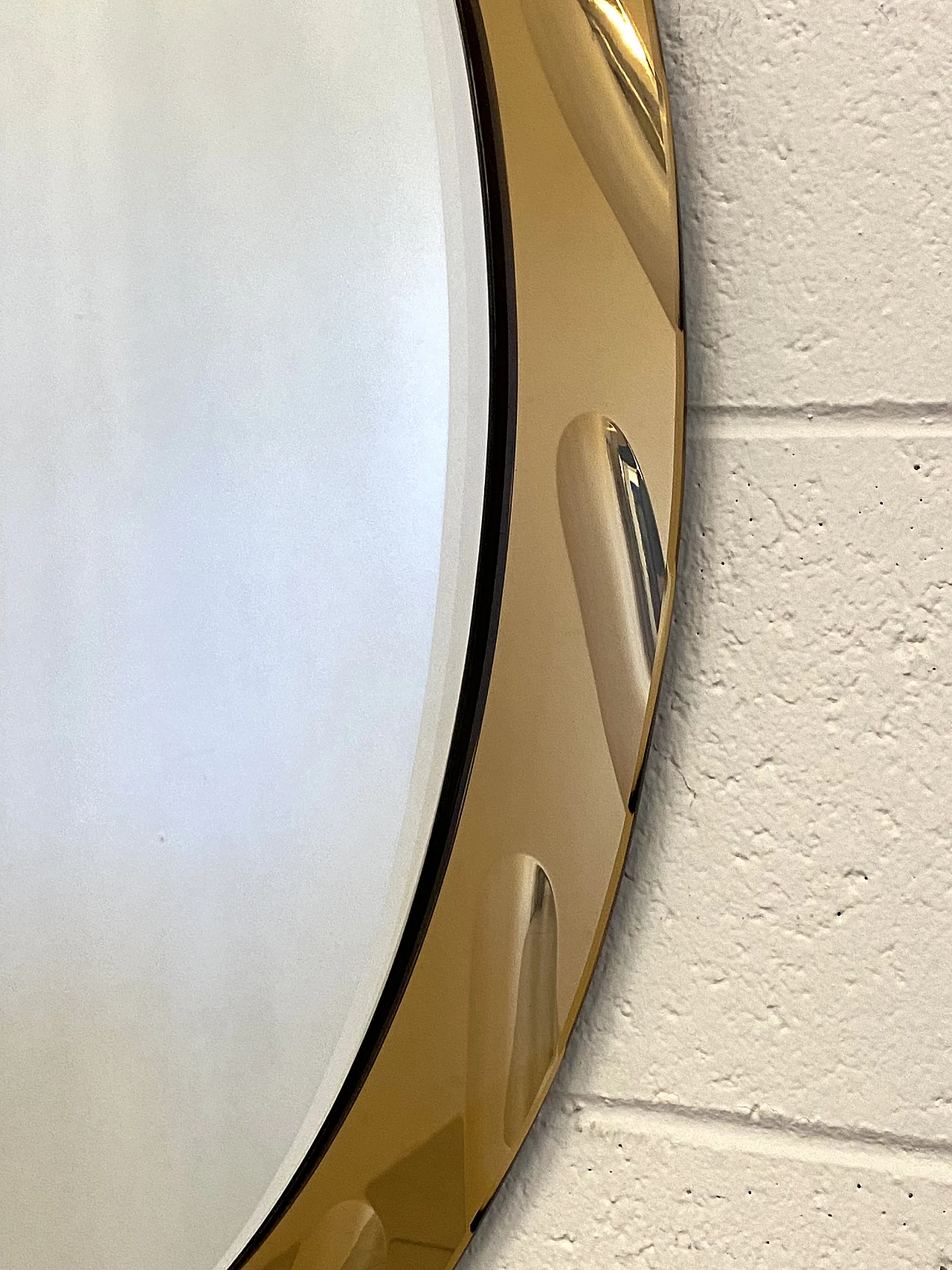 Oval amber glass mirror by Cristal Art, 1970s 4