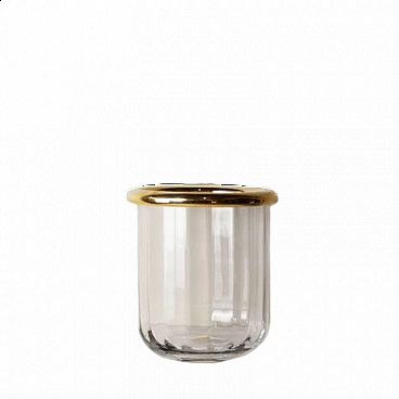 Carved crystal ice bucket with brass fittings, 1960s