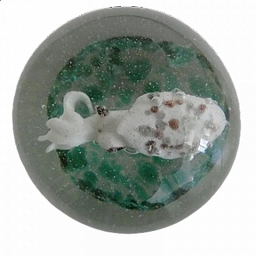 Fermacarte in vetro di Murano con calamaro bianco, anni '50