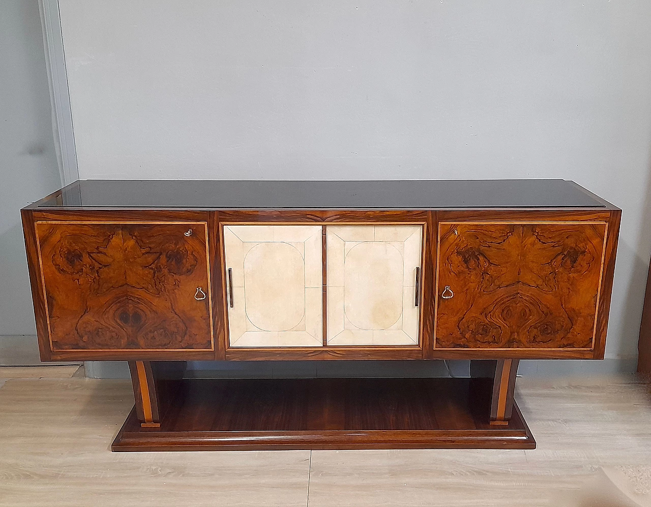 Art Deco sideboard in rosewood and parchment, 1940s 1