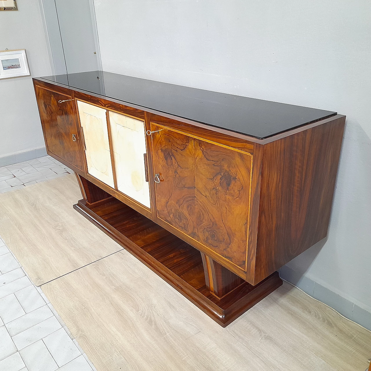 Art Deco sideboard in rosewood and parchment, 1940s 2