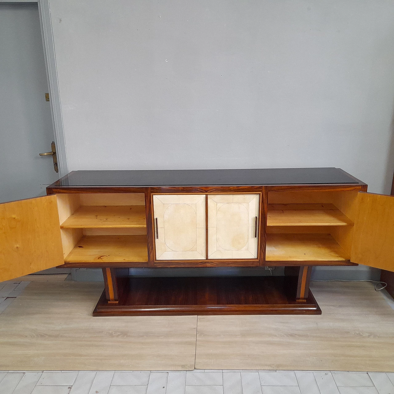 Art Deco sideboard in rosewood and parchment, 1940s 8