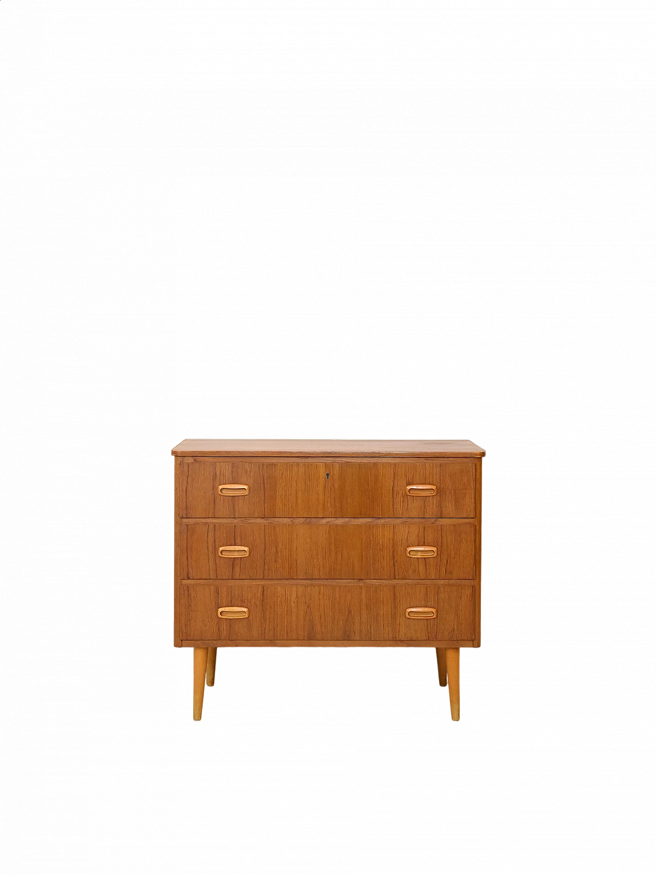 Swedish teak chest of drawers with birch handles and legs, 1960s 9