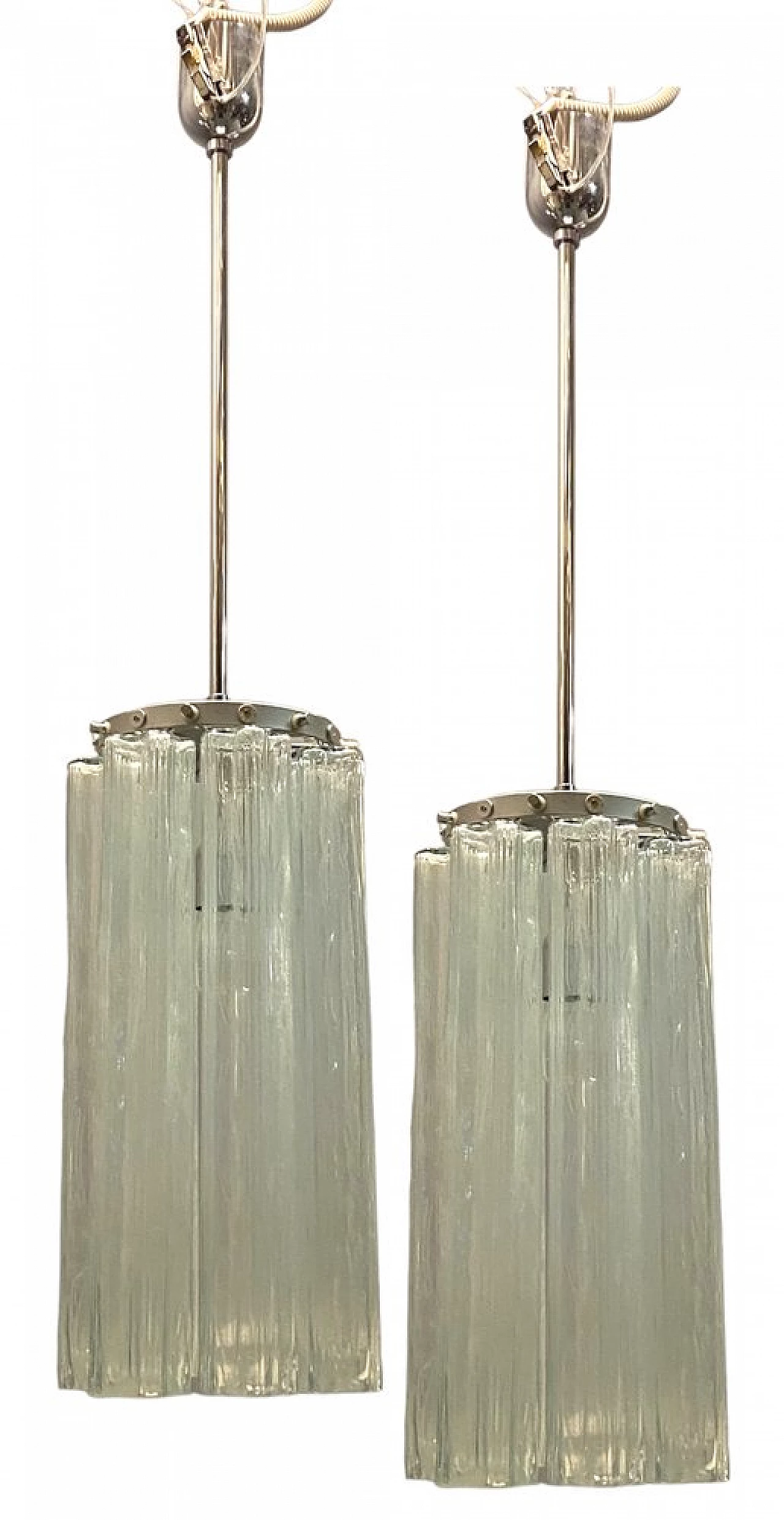 Coppia di lampade a sospensione a tubo in vetro di Murano, anni '80 1