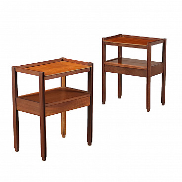 Pair of bedside tables in solid wood and teak veneer, 1960s