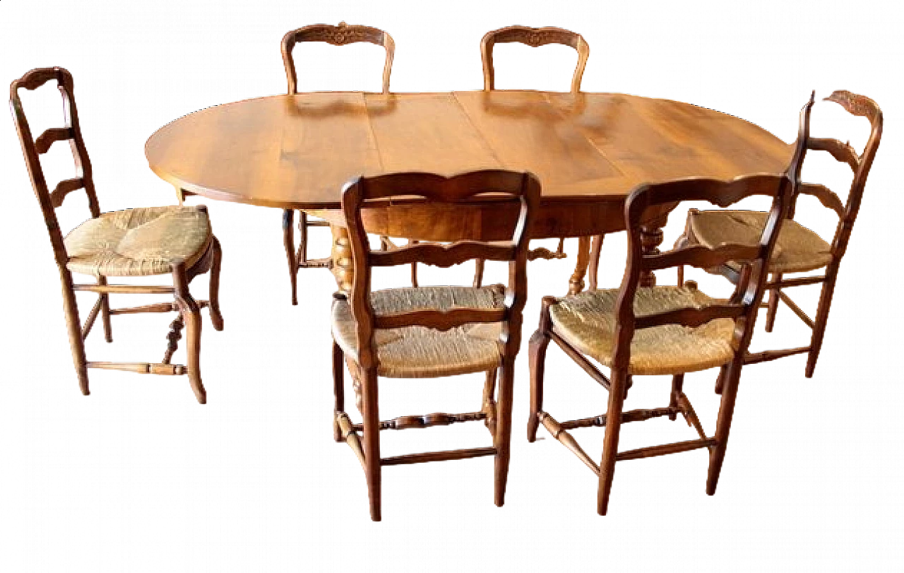 6 Oak chairs and walnut extendable table, 19th century 30