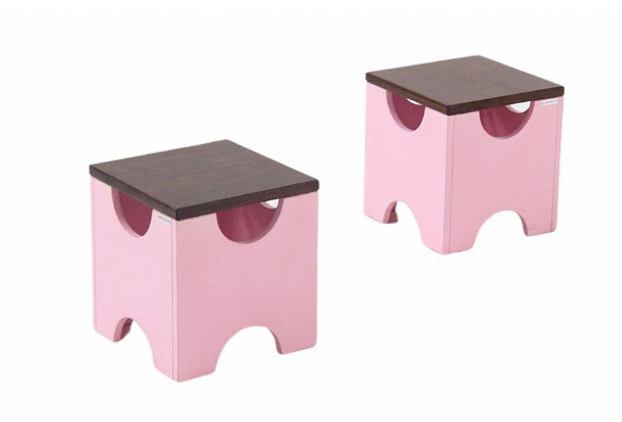Pair of pink Dado T29 stools by Ettore Sottsass for Poltronova, 1960s 1