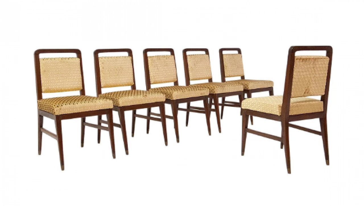 6 Wood and yellow velvet chairs attributed to Edward Wormley, 1950s 1