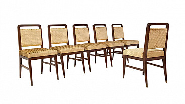 6 Wood and yellow velvet chairs attributed to Edward Wormley, 1950s