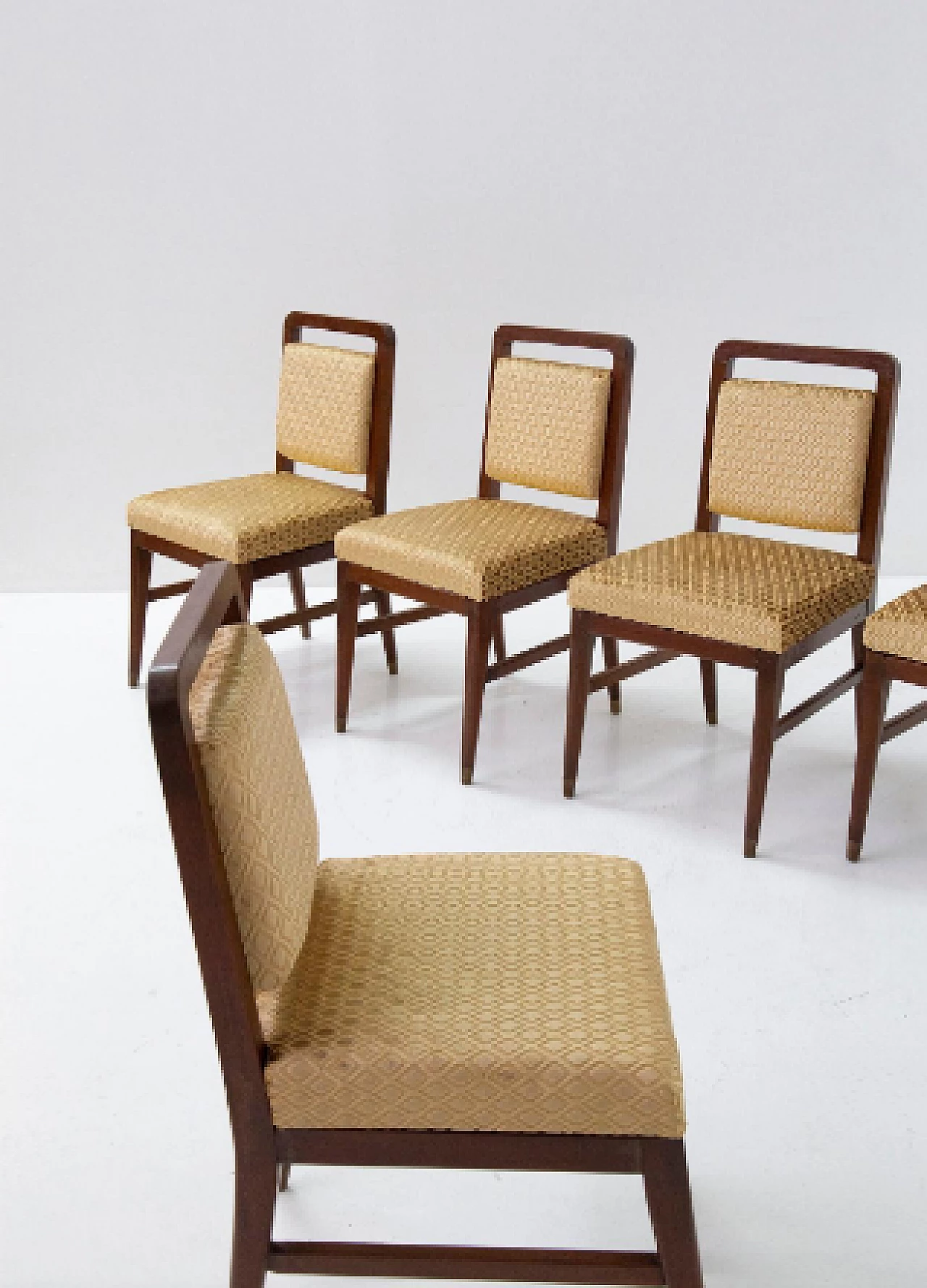 6 Wood and yellow velvet chairs attributed to Edward Wormley, 1950s 2