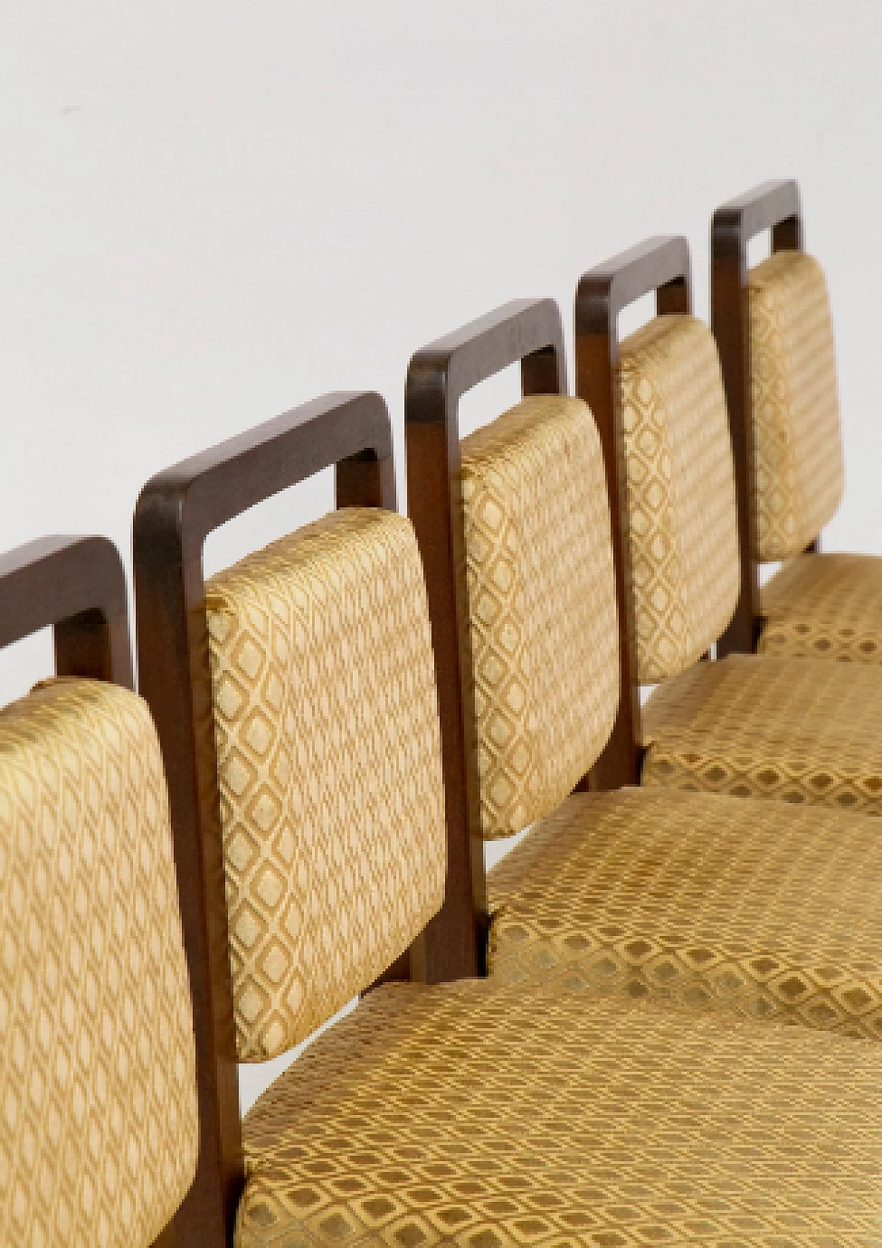 6 Wood and yellow velvet chairs attributed to Edward Wormley, 1950s 3