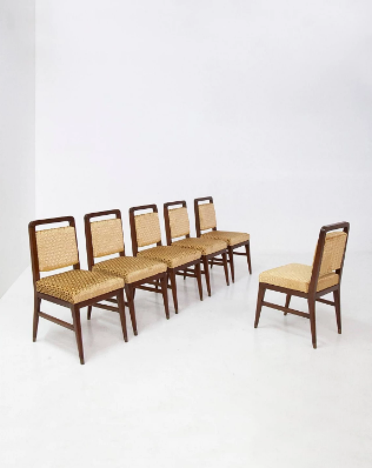 6 Wood and yellow velvet chairs attributed to Edward Wormley, 1950s 6