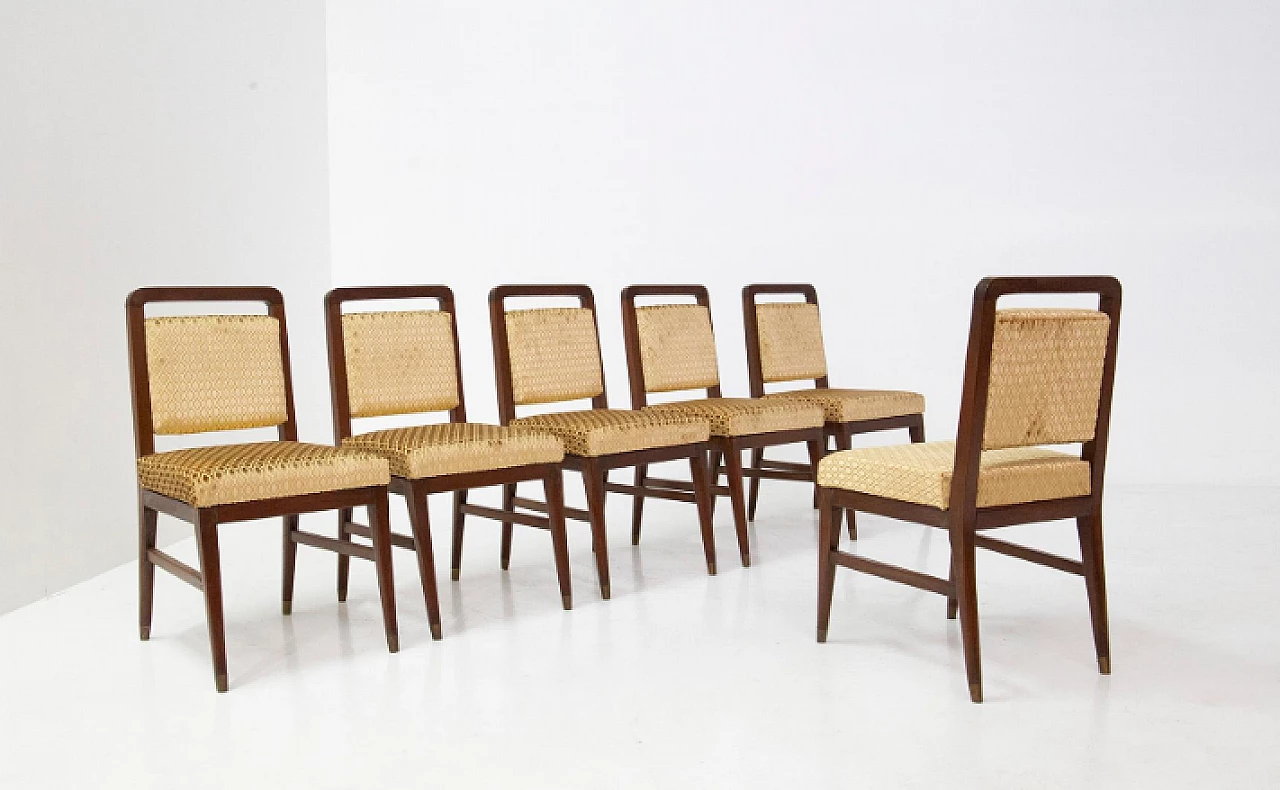 6 Wood and yellow velvet chairs attributed to Edward Wormley, 1950s 7