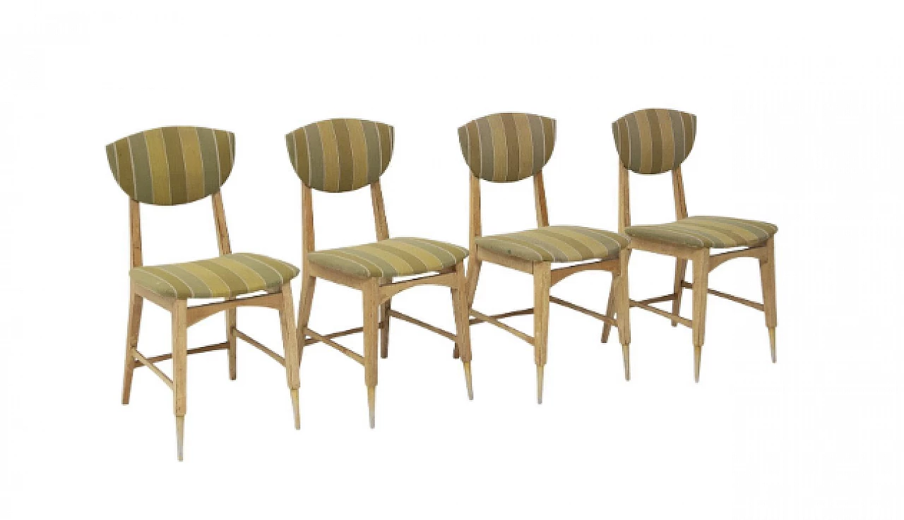 4 Sedie in legno e tessuto a righe di Melchiorre Bega, anni '50 1