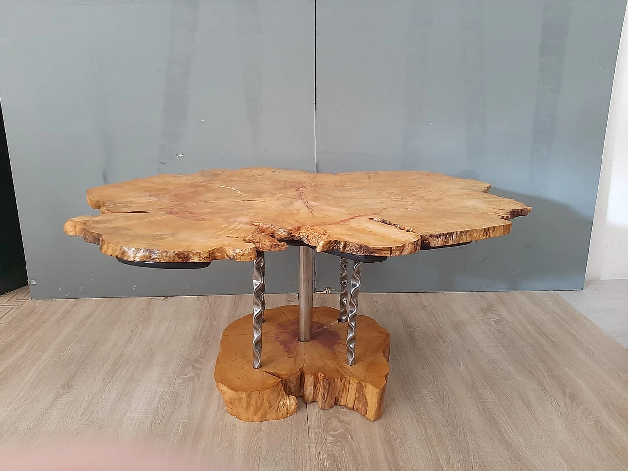 Plane tree wood and iron coffee table 1
