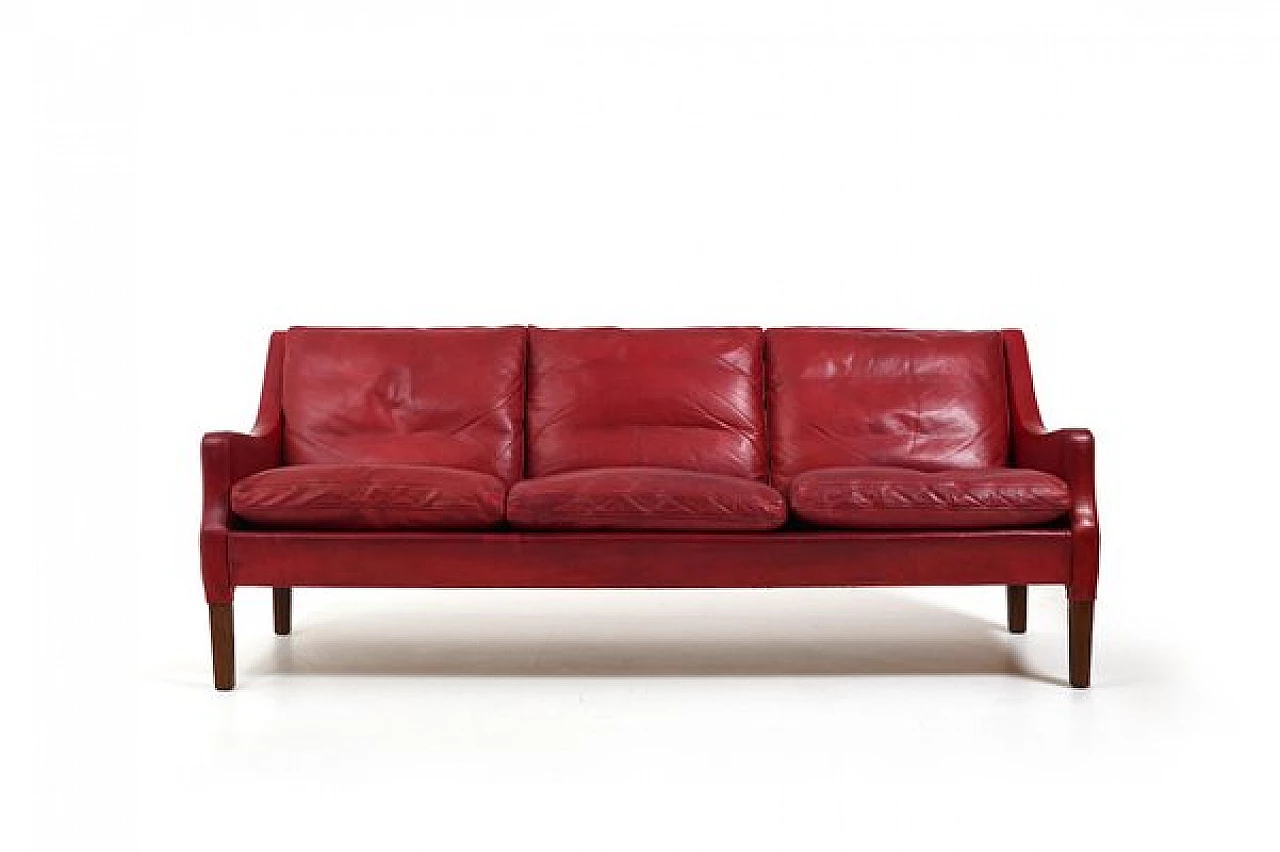 Red leather sofa by Arne Wahl Iversen, 1960s 2