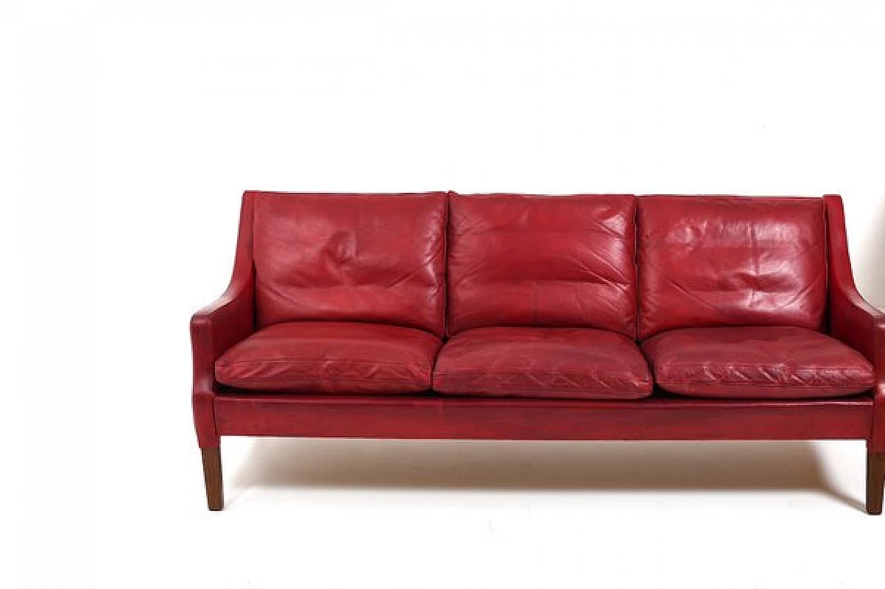 Red leather sofa by Arne Wahl Iversen, 1960s 3