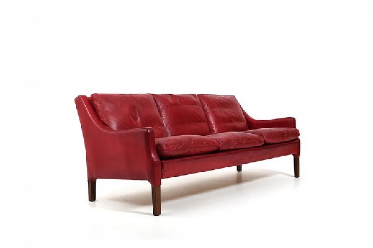 Red leather sofa by Arne Wahl Iversen, 1960s 6