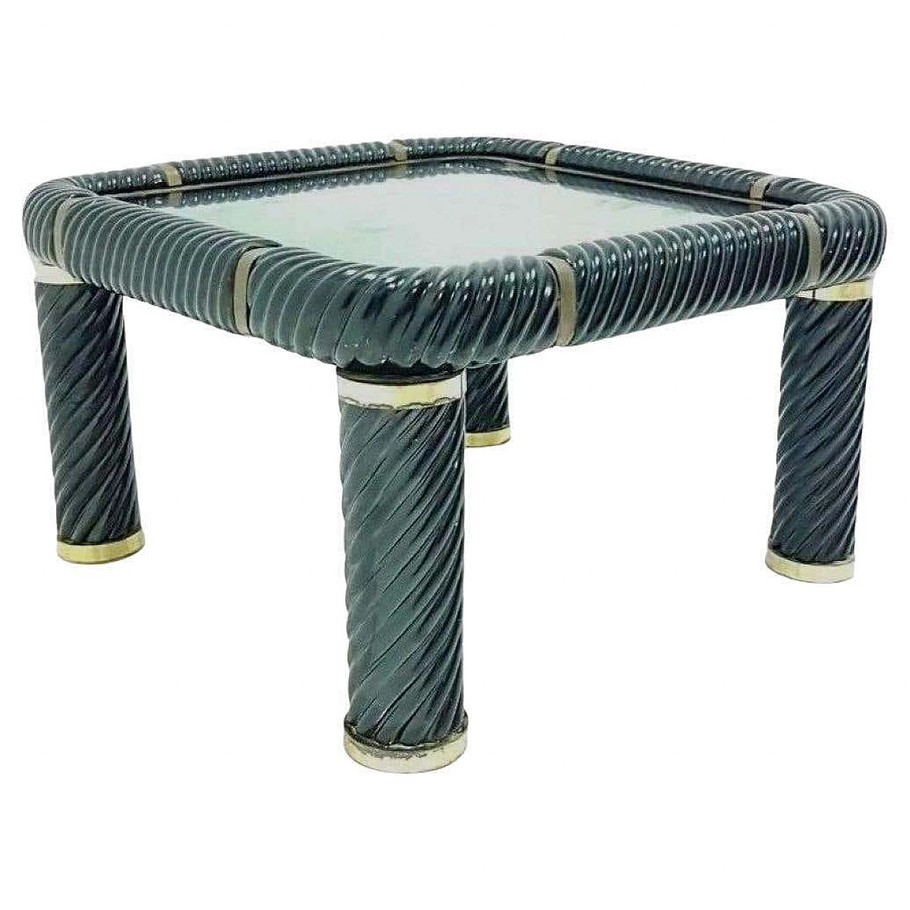 Ceramic coffee table with brass fittings by Tommaso Barbi, 1970s 5