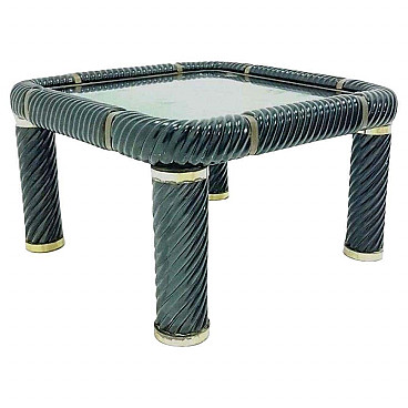 Ceramic coffee table with brass fittings by Tommaso Barbi, 1970s