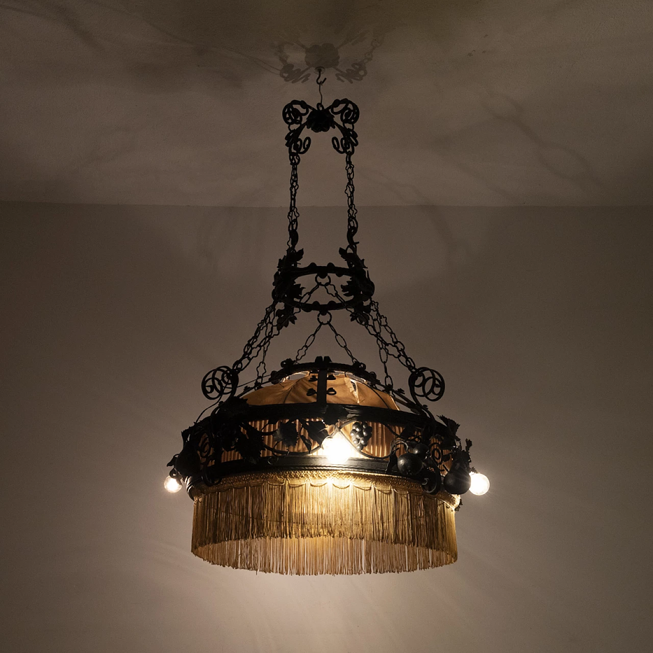 Decorated metal chandelier, 1940s 3