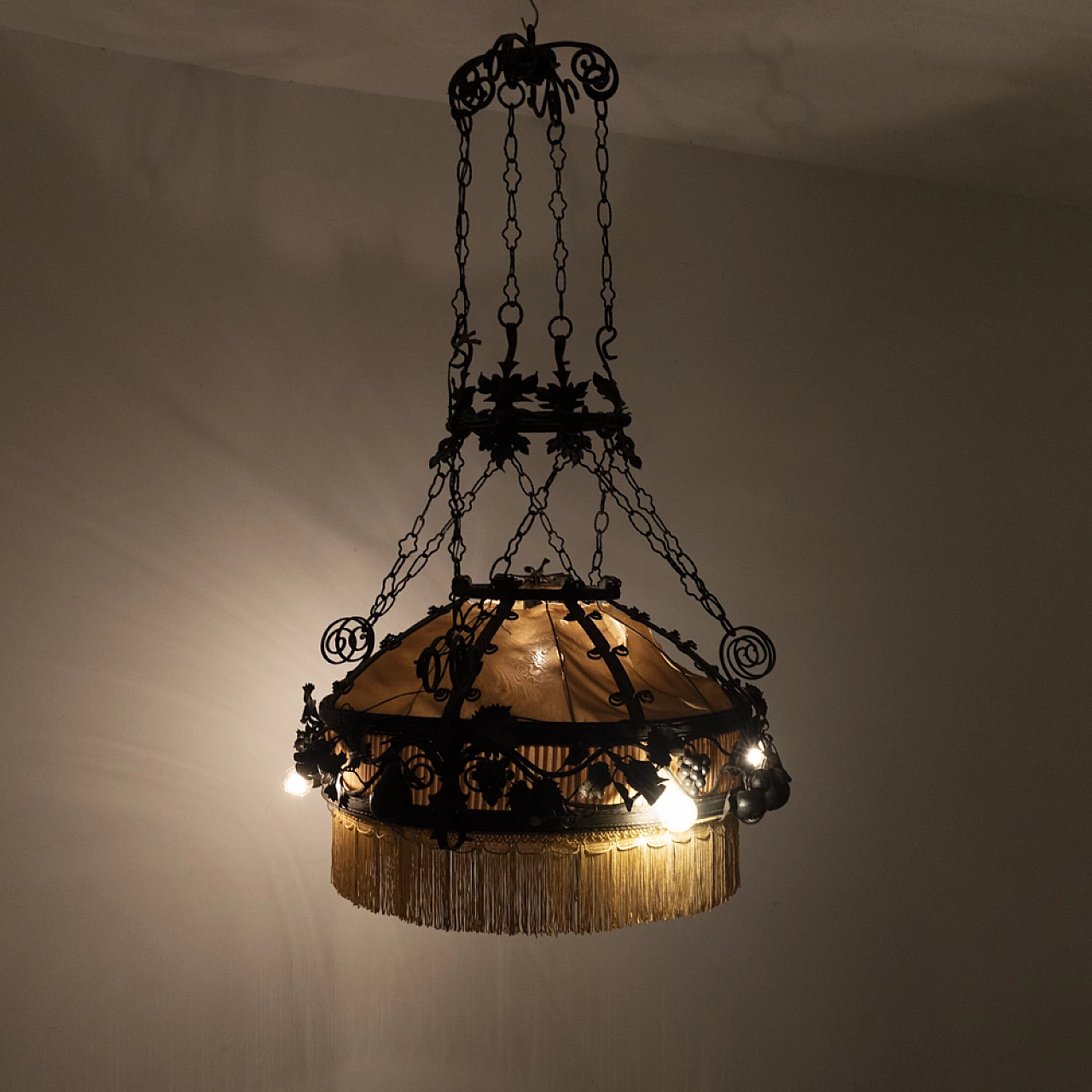 Decorated metal chandelier, 1940s 4