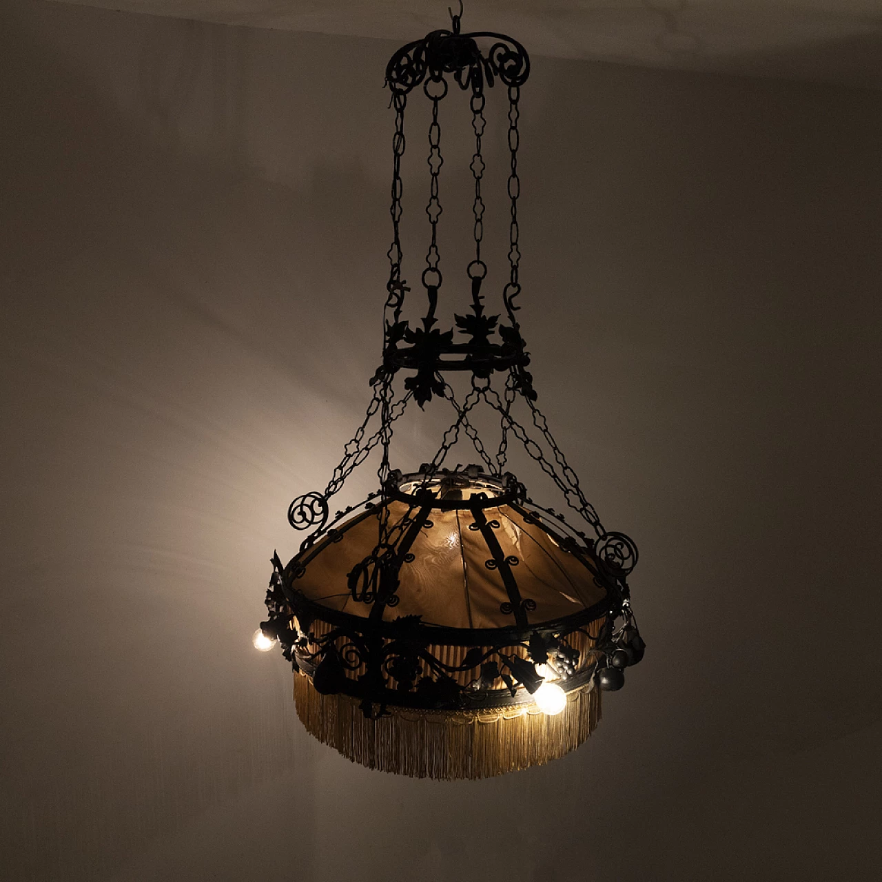 Decorated metal chandelier, 1940s 9