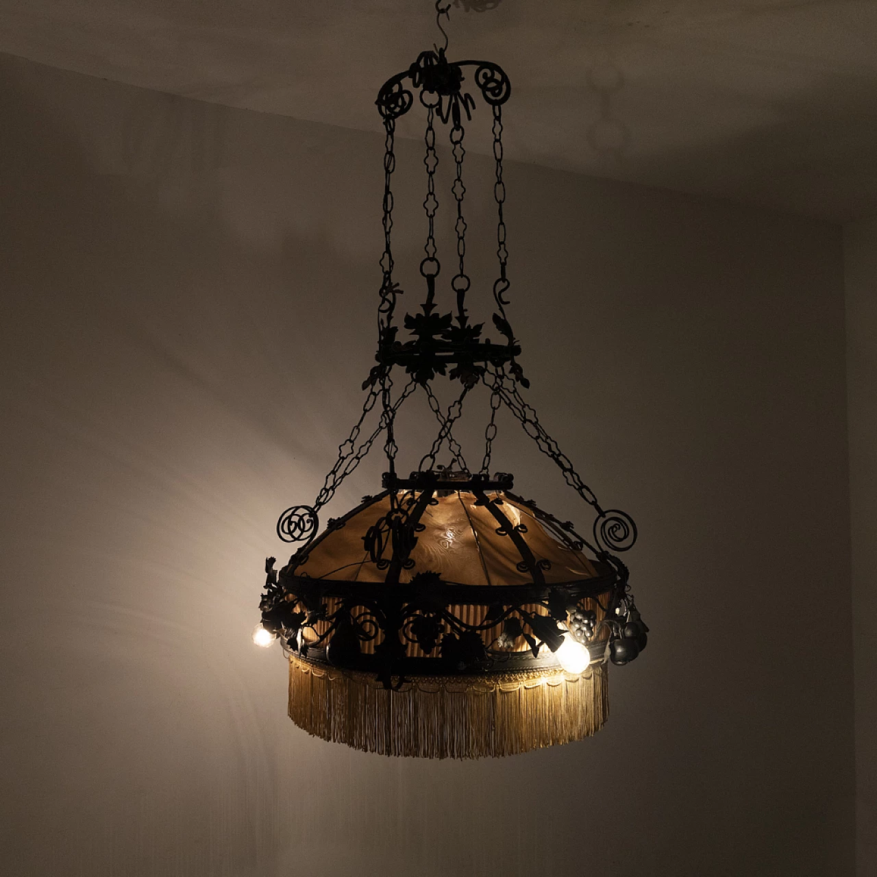 Decorated metal chandelier, 1940s 10