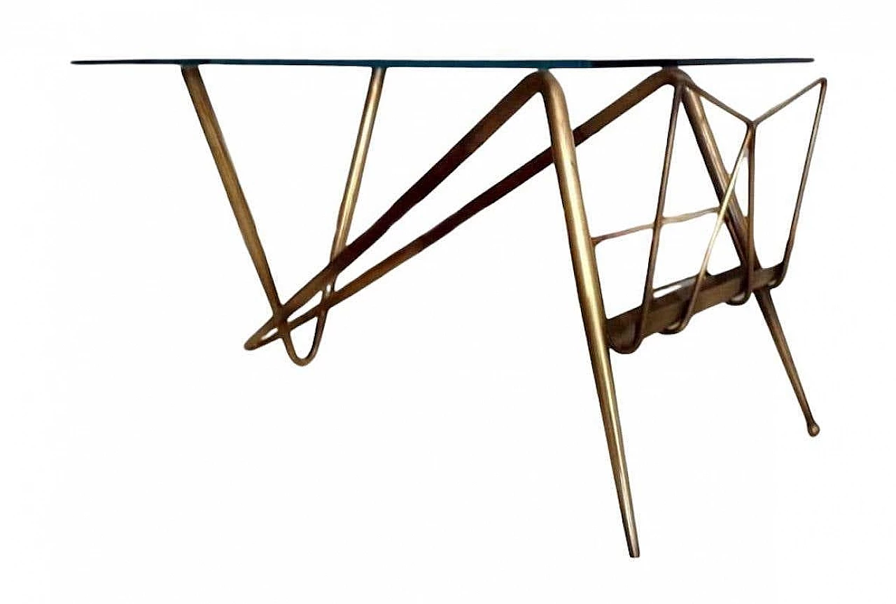 Brass and wood coffee table with magazine rack by Cesare Lacca, 1960s 1
