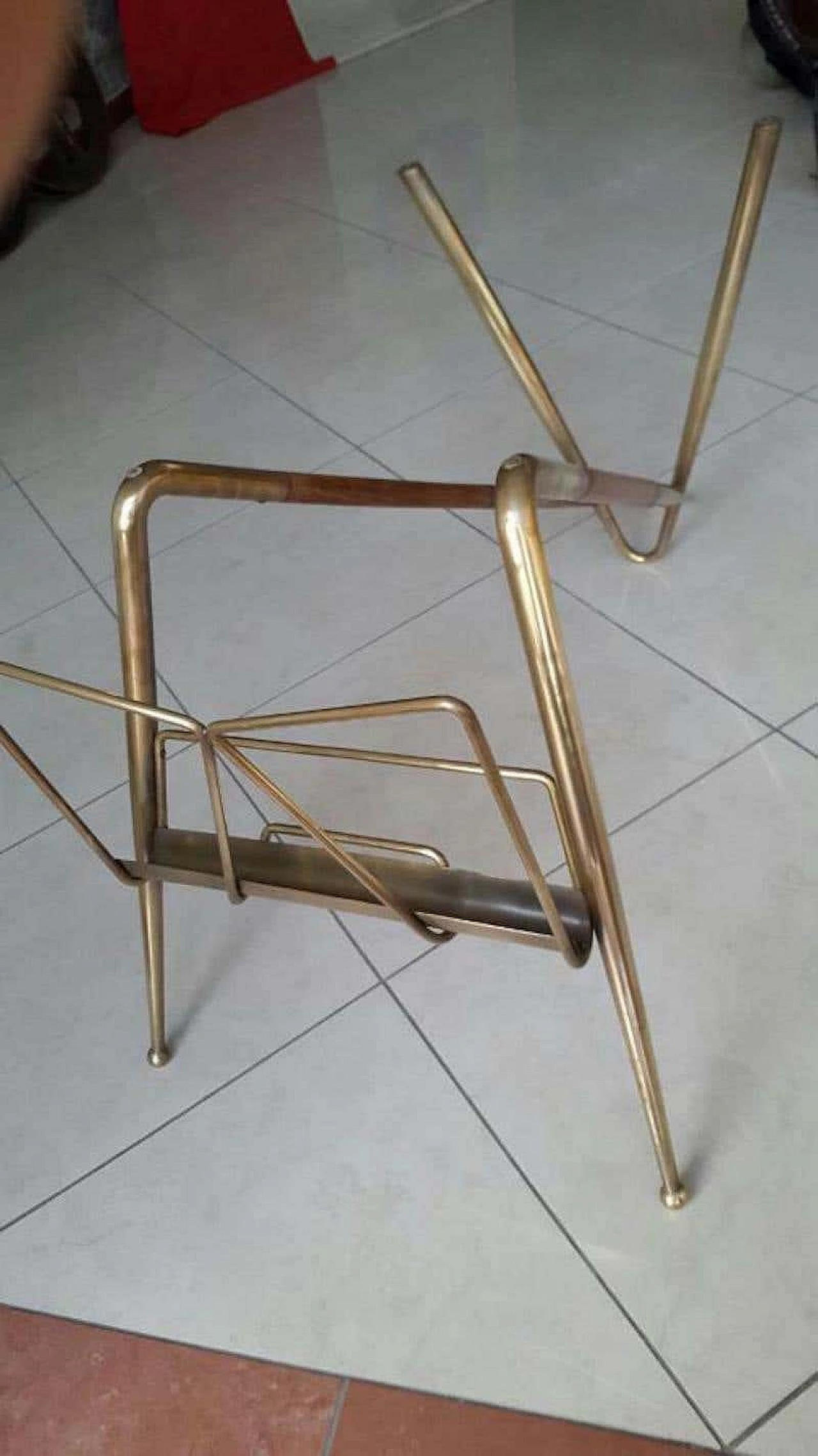 Brass and wood coffee table with magazine rack by Cesare Lacca, 1960s 3