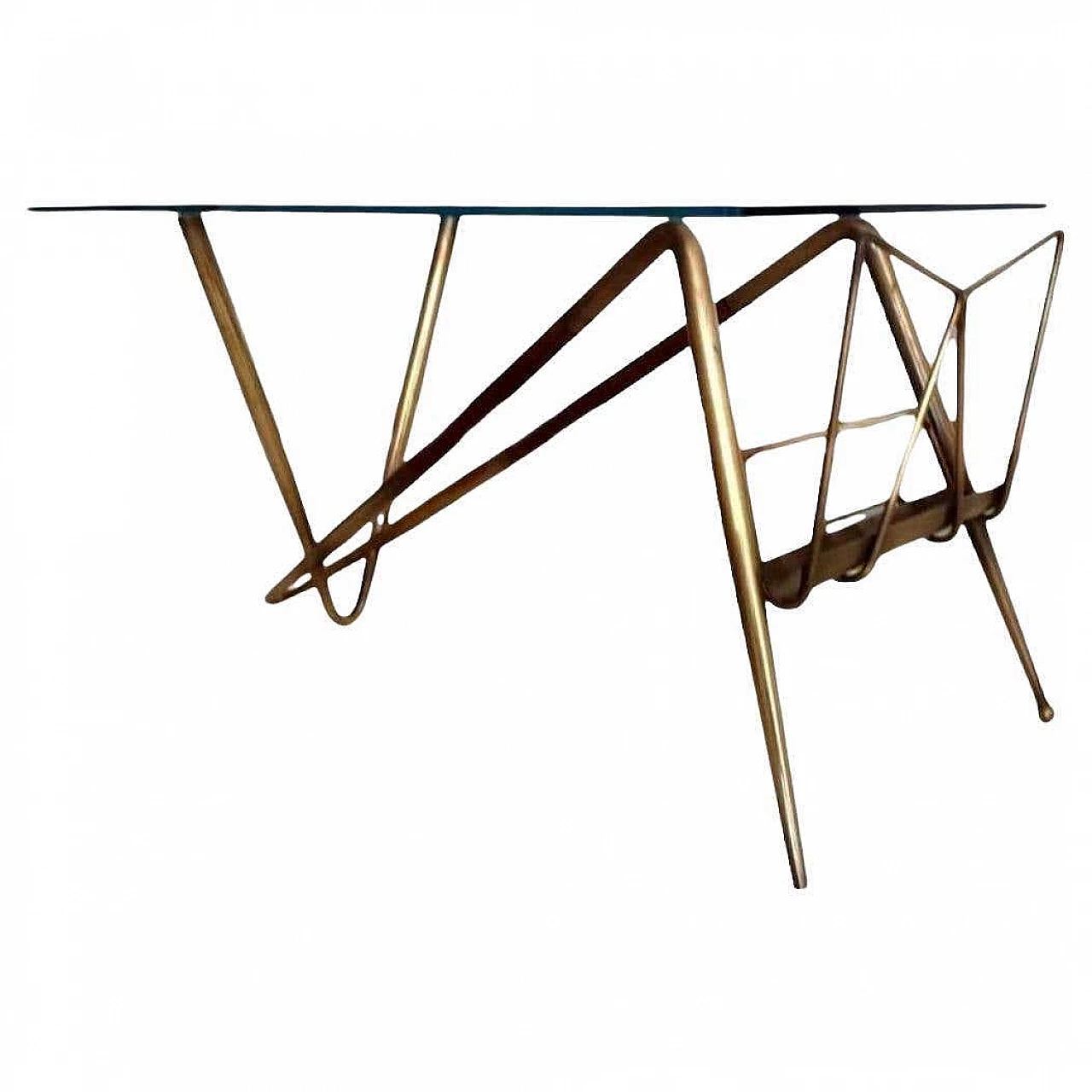 Brass and wood coffee table with magazine rack by Cesare Lacca, 1960s 7