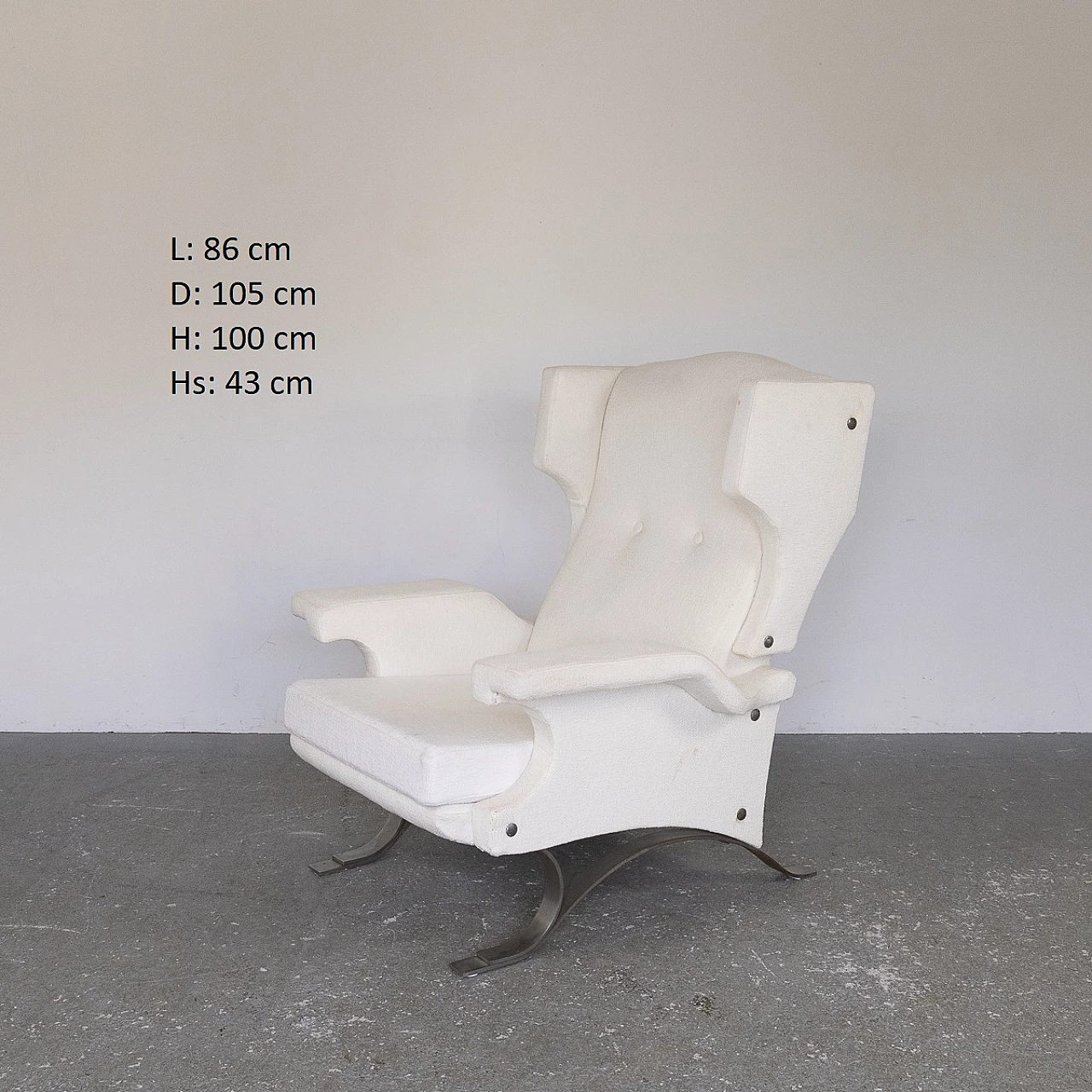 Armchair in white fabric and chrome-plated metal, 1960s 16