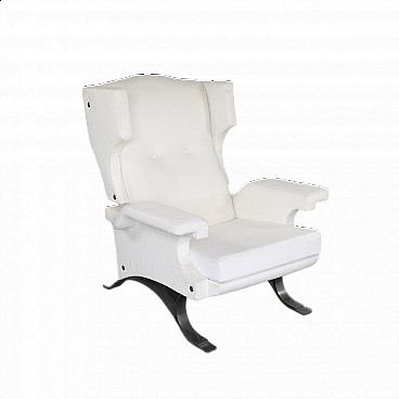Armchair in white fabric and chrome-plated metal, 1960s