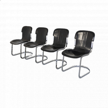4 Chromed metal C2 chairs by Willy Rizzo for C2, 1970s
