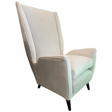 Walnut and white fabric armchair by Gio Ponti for ISA Bergamo, 1950s