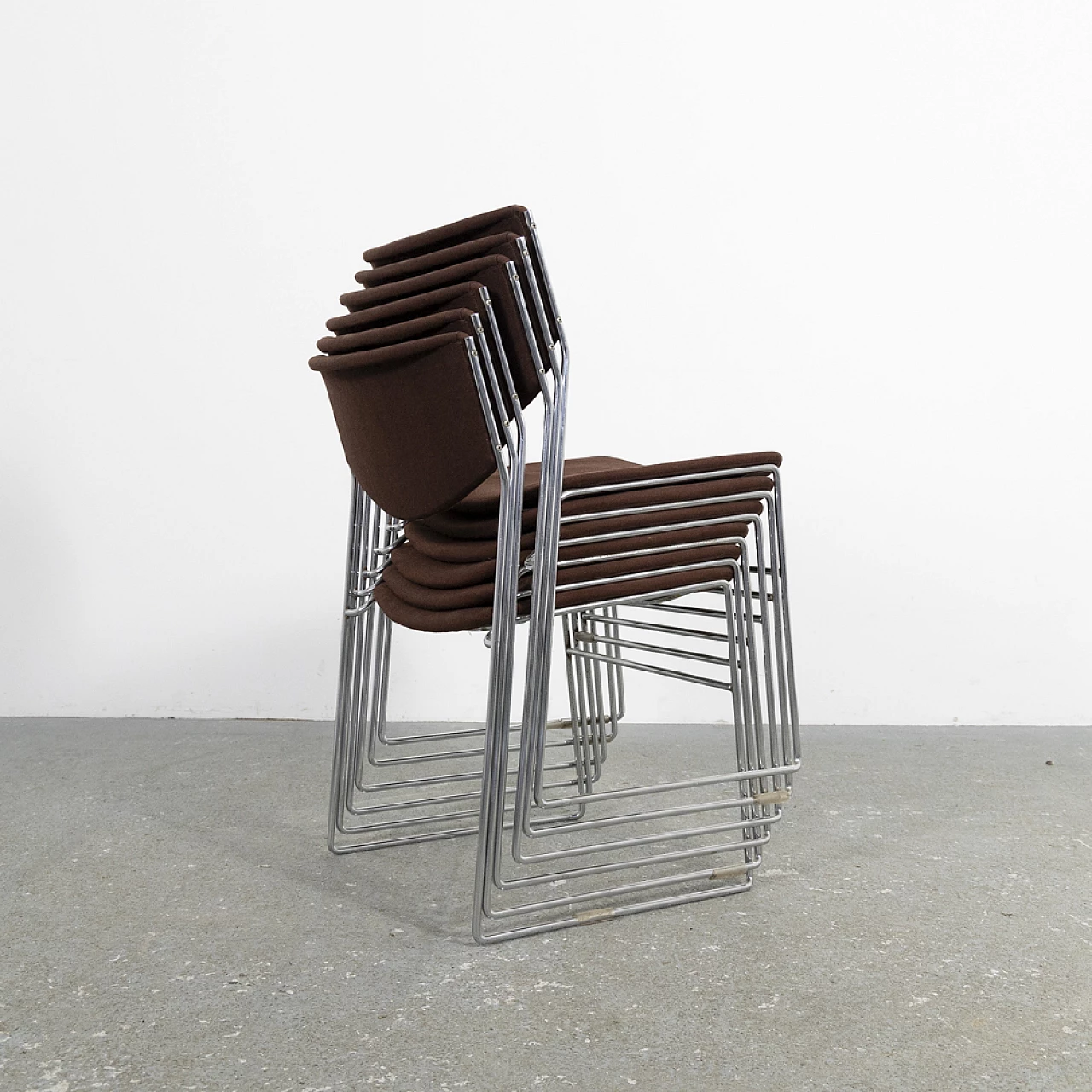 6 metal and fabric stacking chairs, 1970s 20