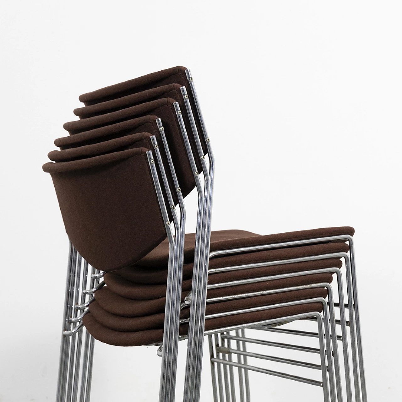 6 metal and fabric stacking chairs, 1970s 21