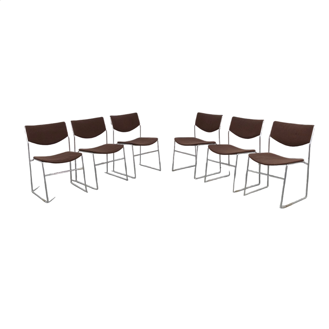 6 metal and fabric stacking chairs, 1970s 22