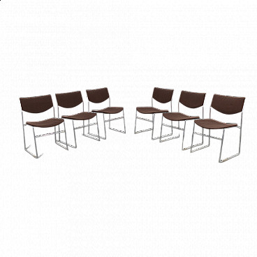 6 metal and fabric stacking chairs, 1970s