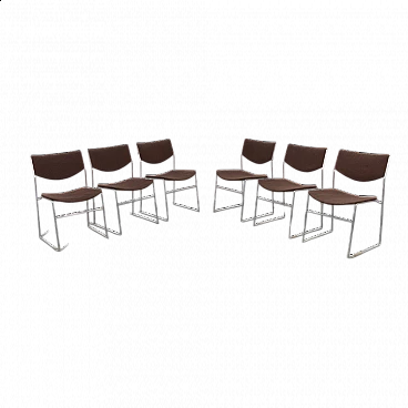 6 sedie impilabili in metallo e tessuto, anni '70