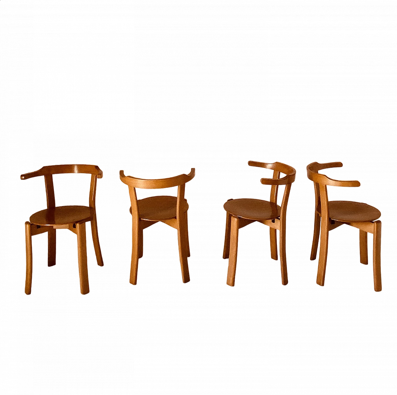 4 Chairs in curved solid beech, 1970s 15