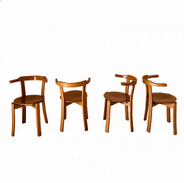 4 Chairs in curved solid beech, 1970s