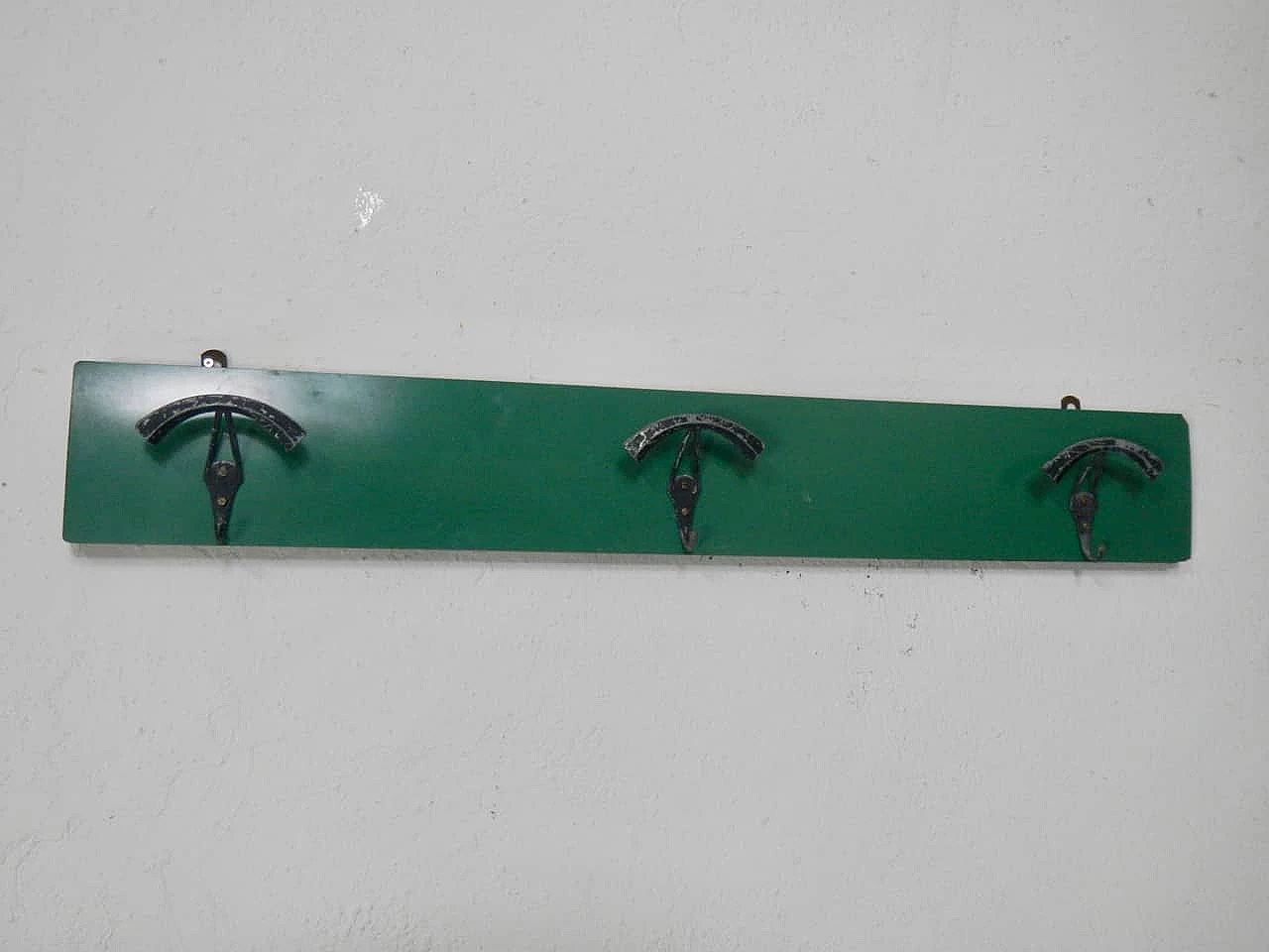 Spruce and green formica wall coat rack, 1970s 3