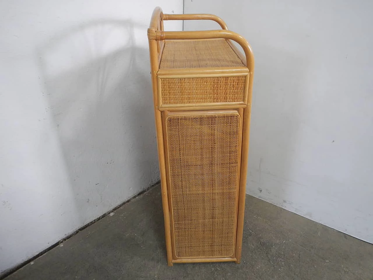 Rattan and spruce shoe rack sideboard, 1970s 2
