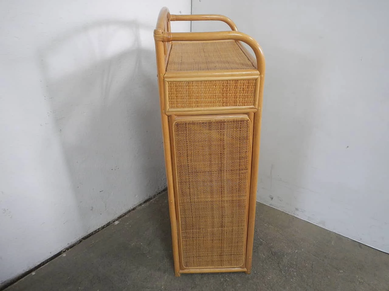 Credenza scarpiera in rattan e abete, anni '70 2