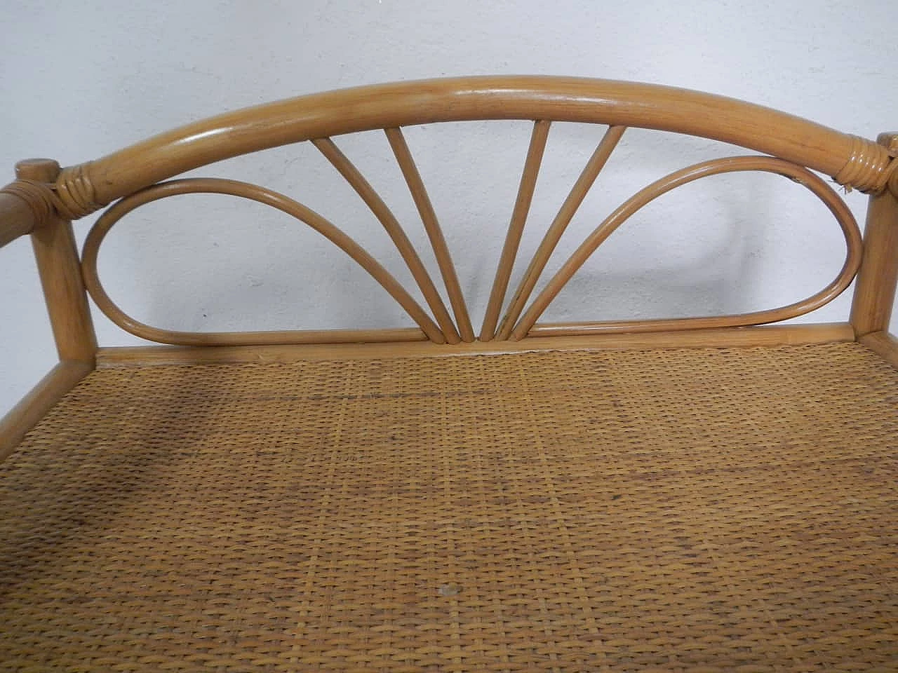 Rattan and spruce shoe rack sideboard, 1970s 7